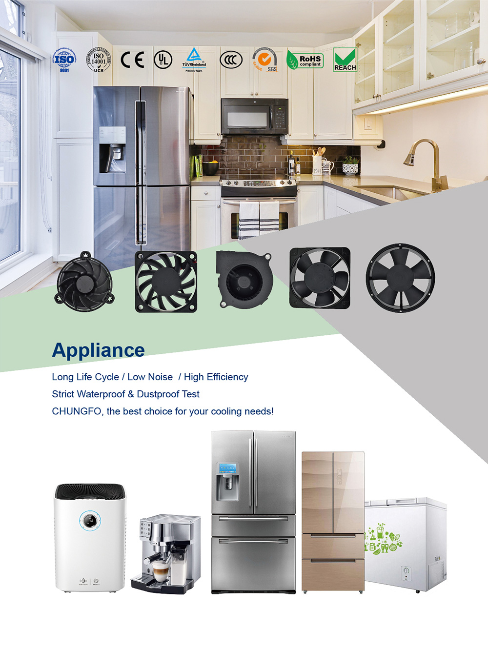 Ventilateur de refroidissement axial CC haute puissance pour appareils ménagers/armoires
