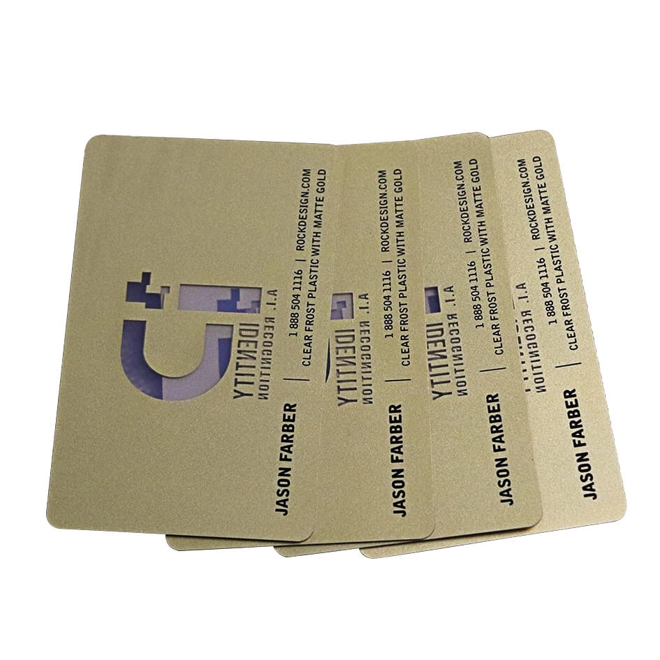Cartes de visite transparentes en PVC en poudre d'or mat CR80