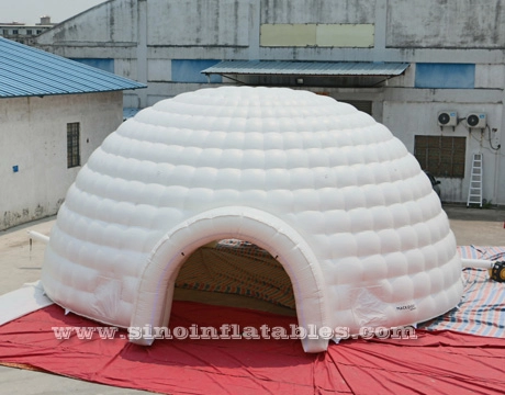 50 personnes 10 mètres tente dôme igloo gonflable géant blanc avec tunnel d'entrée en bâche pvc brillante