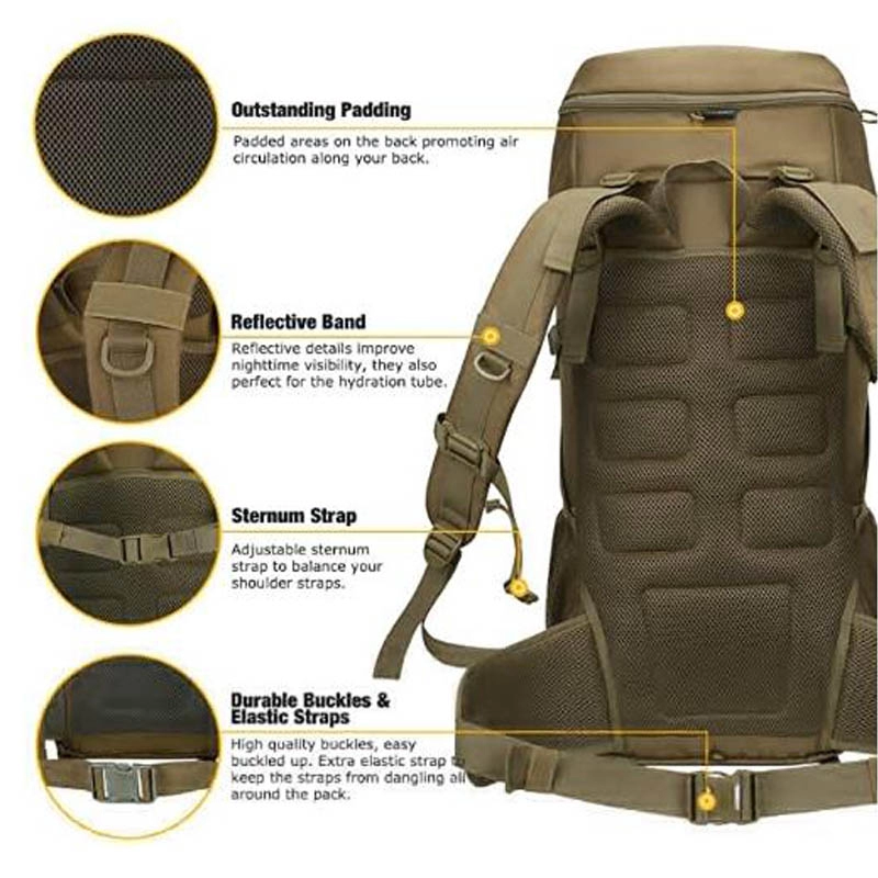 Grand sac à dos de randonnée tactique 50L Travel Camping Pack