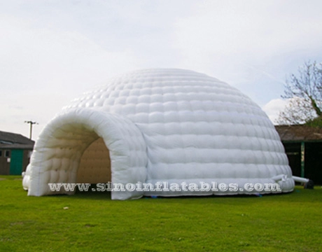 50 personnes 10 mètres tente dôme igloo gonflable géant blanc avec tunnel d'entrée en bâche pvc brillante