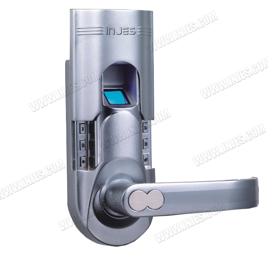 Serrure de porte biométrique à empreintes digitales sans clé à poignée droite argentée
