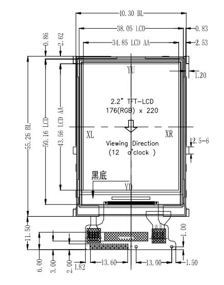 Module LCD TFT de 2,2 pouces, résolution 176 x 220, avec interface SPI pour écran tactile