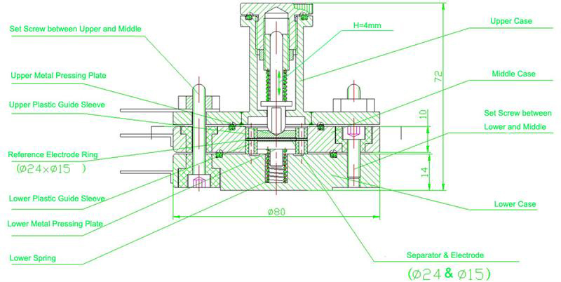 Cellule de test divisée à trois électrodes