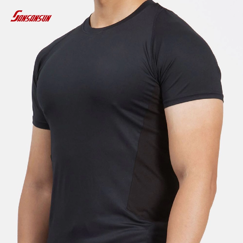 Homme Noir Moulant Séchage Rapide Fitness Manches Courtes