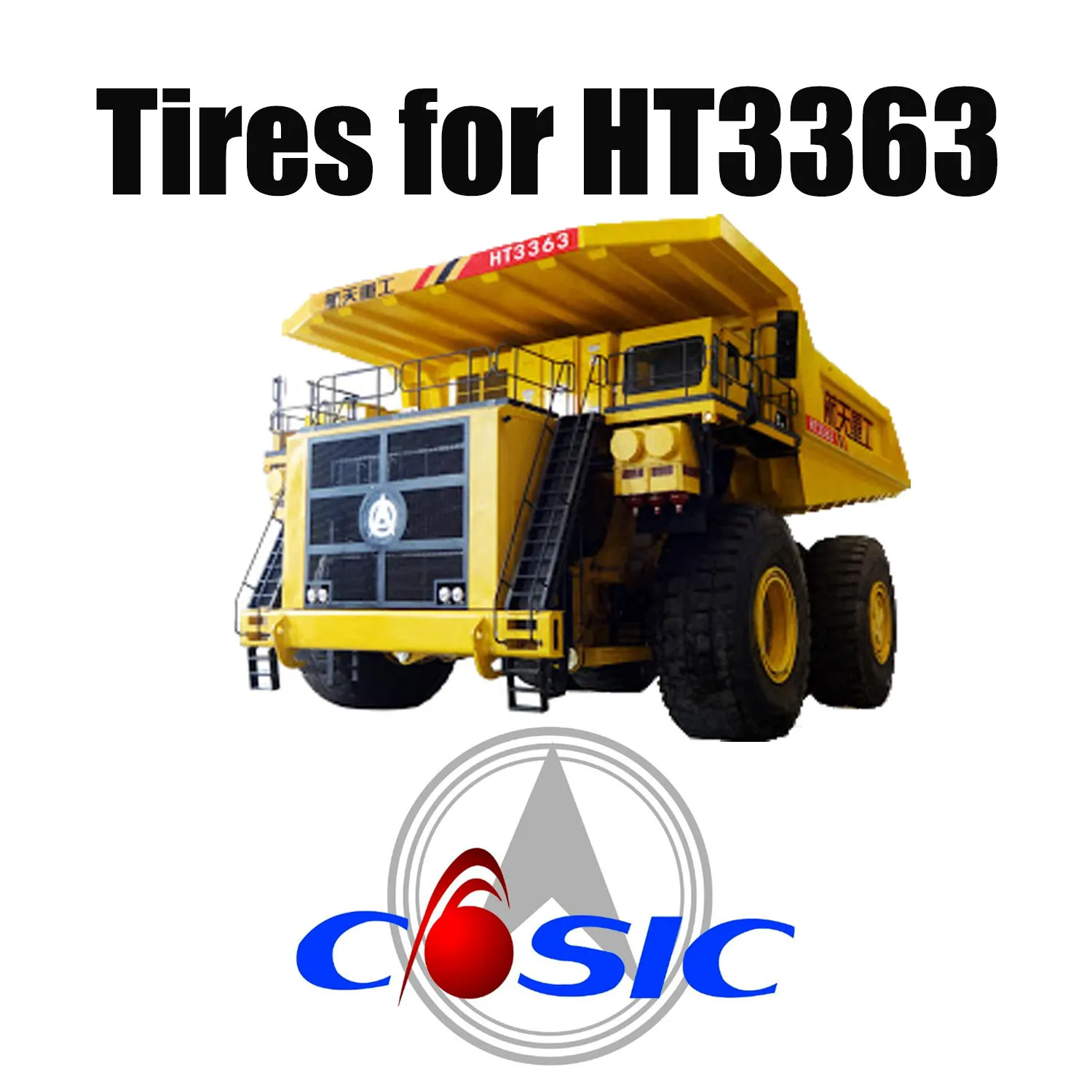 Camions à benne minière HT3363 montés avec des pneus OTR géants de terrassement 59/80R63