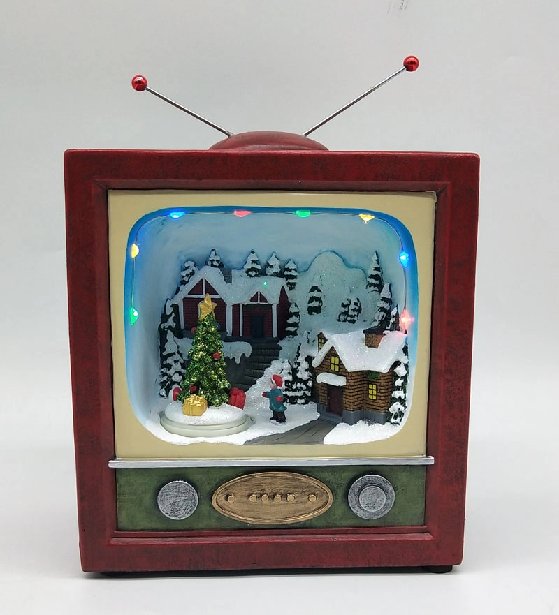 Village de Noël LED avec arbre de Noël mobile à l'intérieur de la télévision