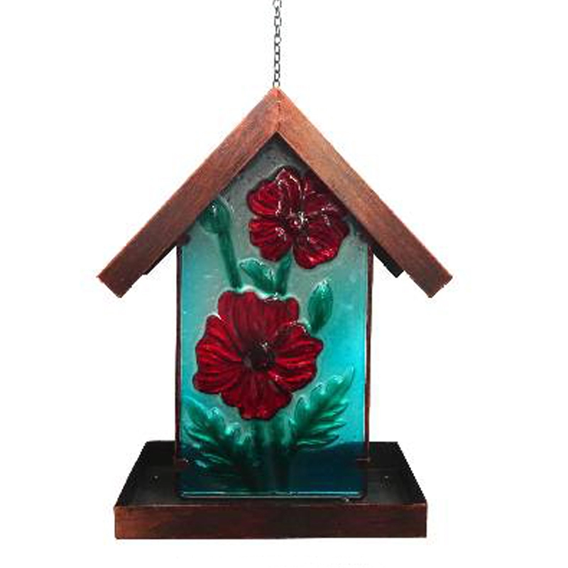 Flower Glass Deco & Metal Hanging Mangeoire à Oiseaux Solaire / Maison