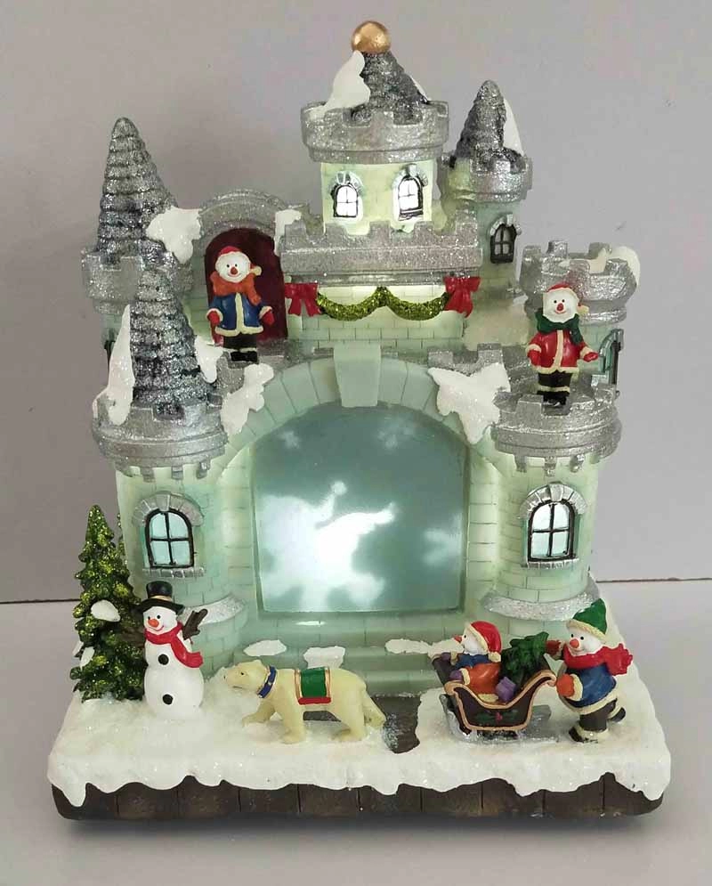 Château de bonhomme de neige de Noël à LED avec bonhomme de neige courant autour du château