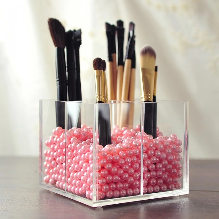 Support de brosse de luxe Porte-pinceau de maquillage en acrylique transparent