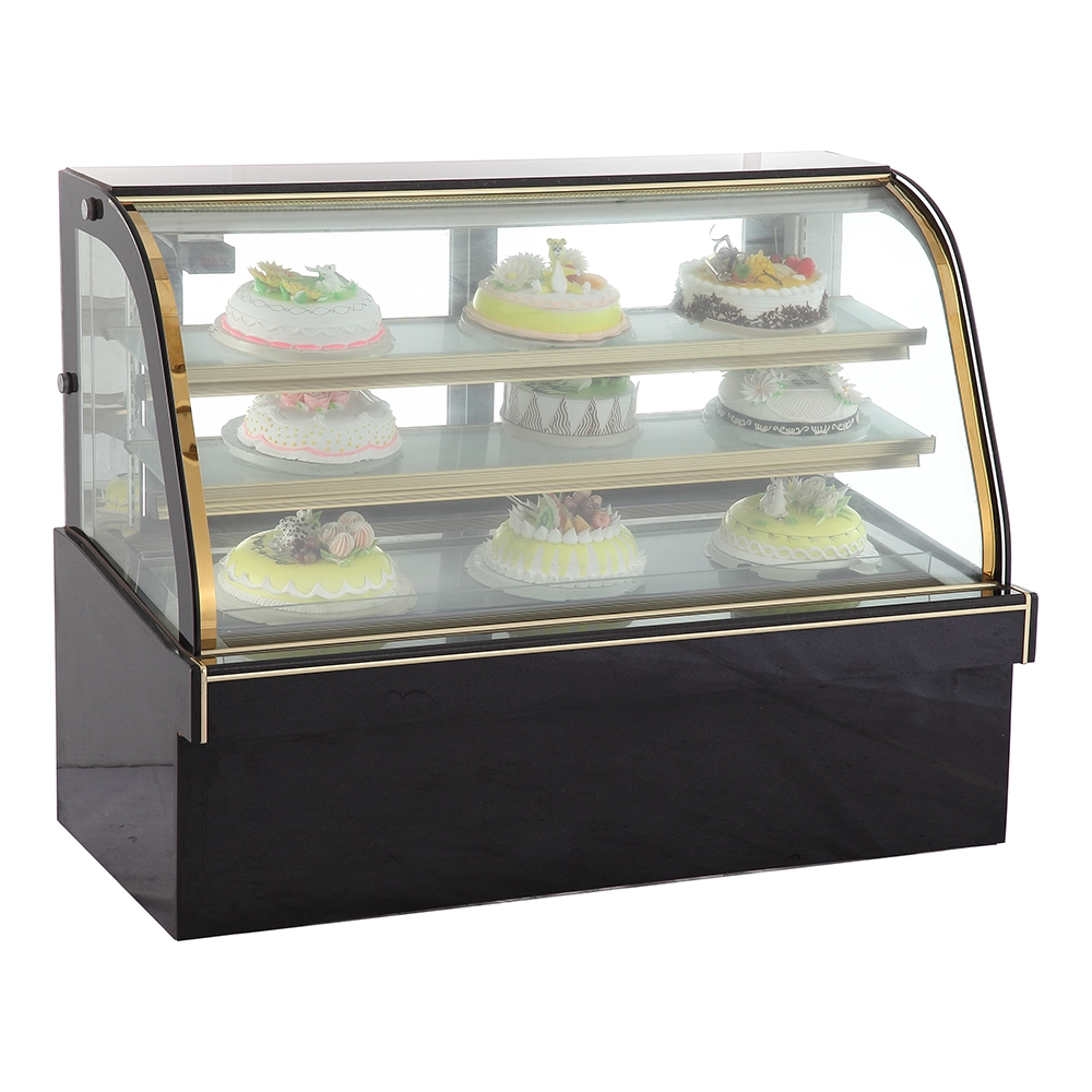 Réfrigérateur commercial en verre d'étalage d'affichage de gâteau de refroidissement par air incurvé par sécurité horizontale
