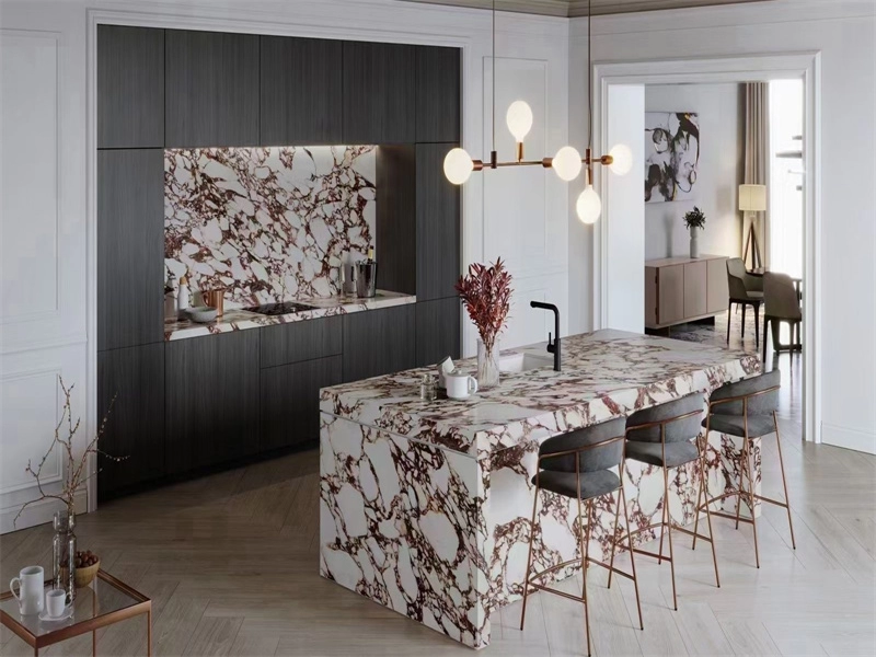 Vanité de comptoir de cuisine en marbre Calacatta Viola