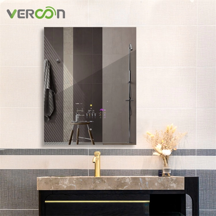 Nouveauté mural Android 11 étanche rectangle rétro-éclairé hôtel miroir de salle de bain intelligent avec désembueur