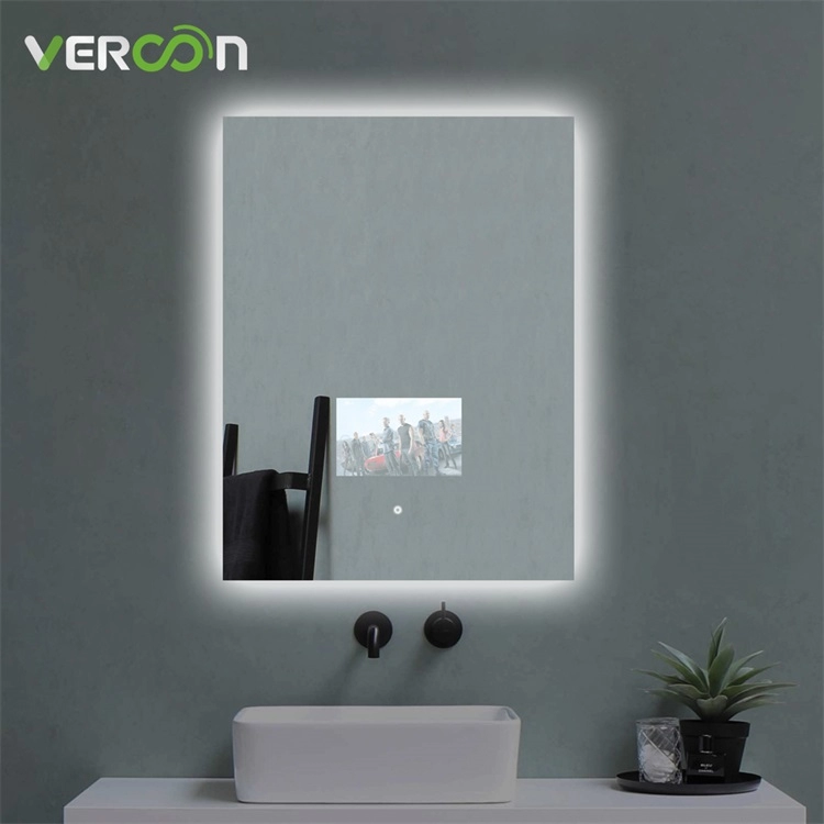 Miroir de courtoisie intelligent illuminé par LED anti-buée rectangulaire pour salle de bain