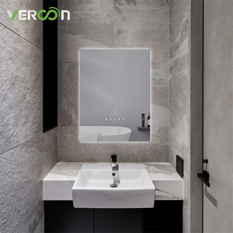 Miroir de salle de bain intelligent à montage mural antibuée à DEL avec éclairage à DEL à intensité variable