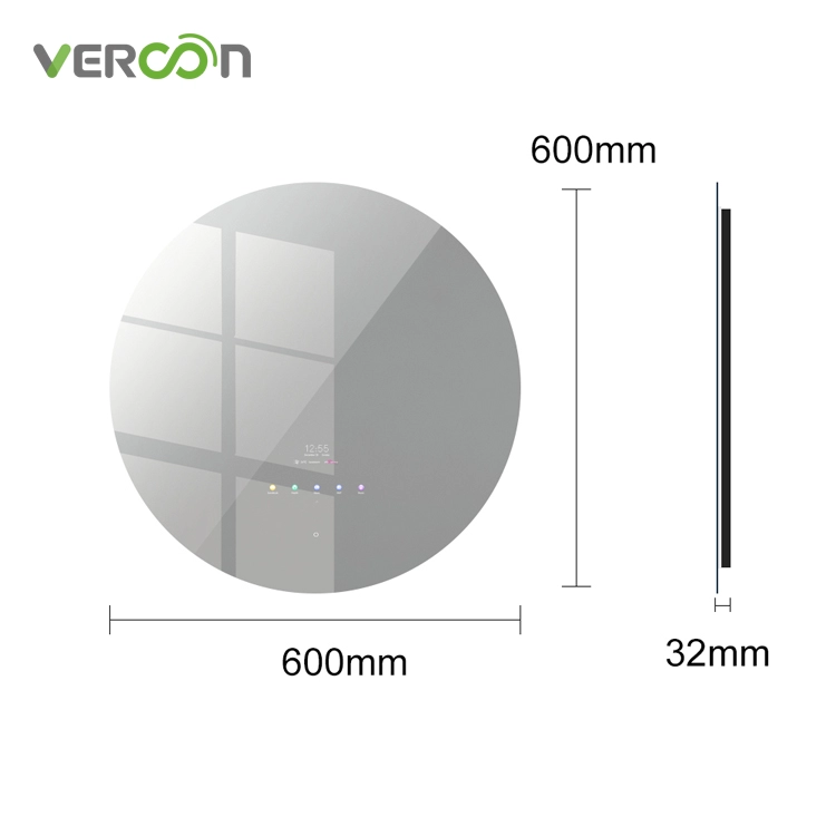 Vercon mural rétro-éclairé haut-parleurs d'affichage de l'heure analyseur de peau système Android Smart Mirror Tv