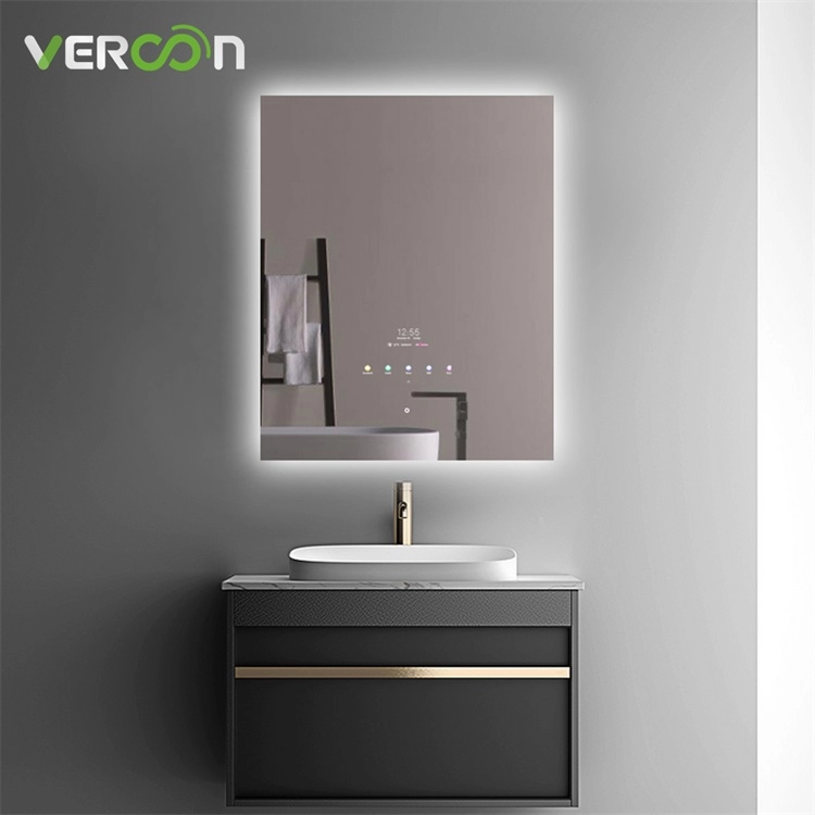 Miroir de salle de bain intelligent rétroéclairé par LED rectangle ultra mince
