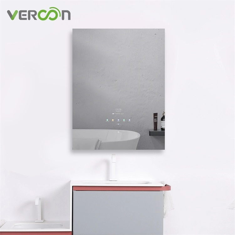 Miroir de salle de bain intelligent à montage mural antibuée à DEL avec éclairage à DEL à intensité variable