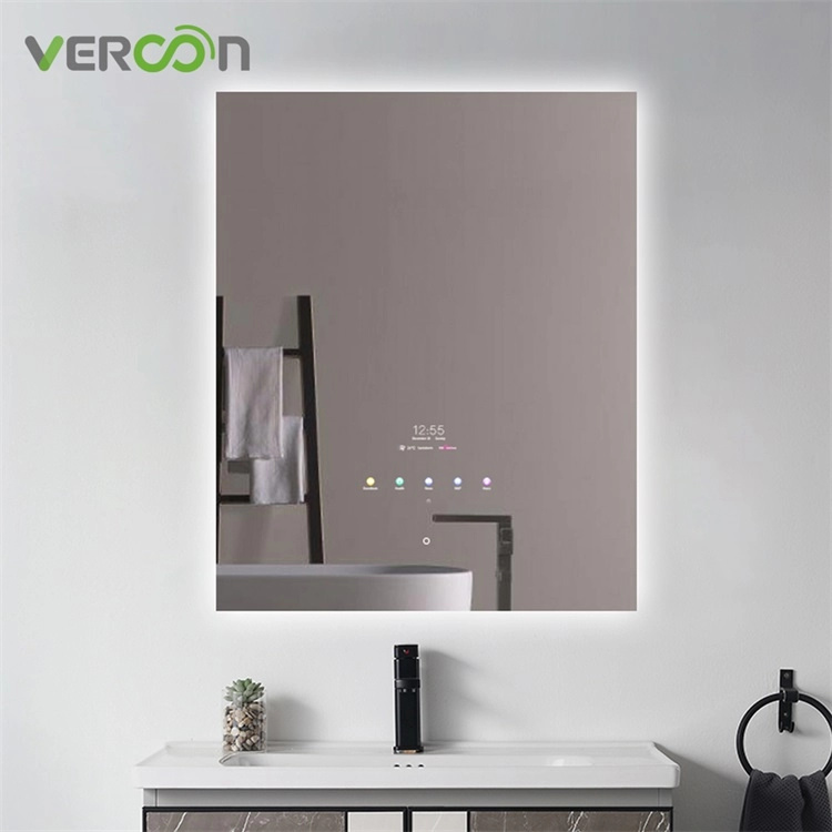 Miroir de salle de bain intelligent rétroéclairé par LED rectangle ultra mince
