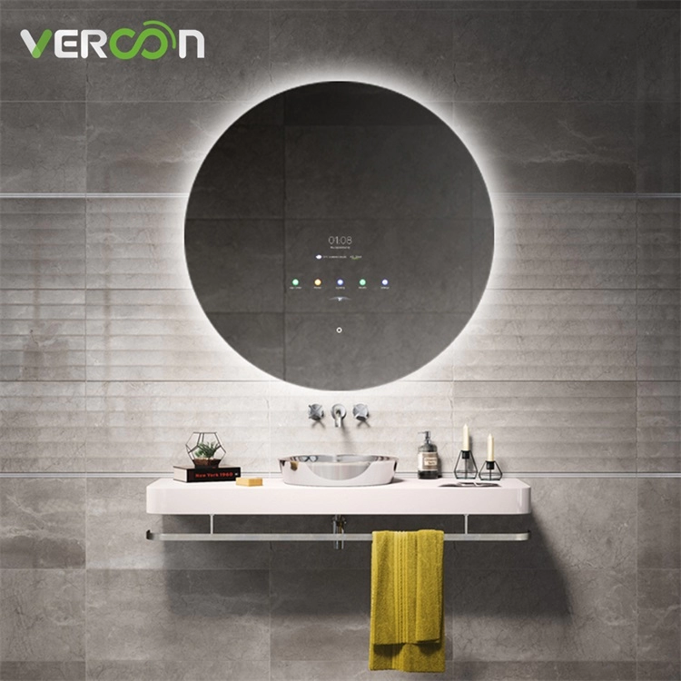 Affichage de l'heure de style moderne salle de bain miroir rond rétro-éclairé