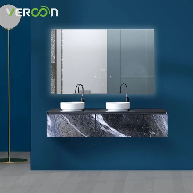 Miroir de salle de bain Smart Led rond à montage mural Vercon avec éclairage de vanité