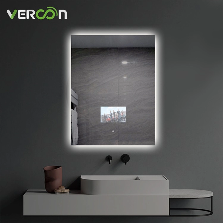 Miroir de courtoisie intelligent illuminé par LED anti-buée rectangulaire pour salle de bain