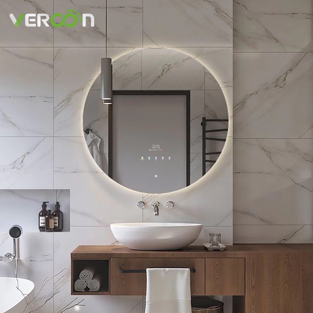 Vercon Custom Salle de bains Miroir intelligent à DEL illuminé rond avec interrupteur tactile