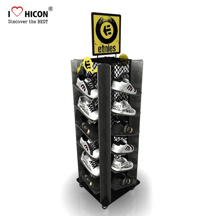 Support de support d'affichage de chaussures de sport de vente au détail de plancher en métal de vente en magasin