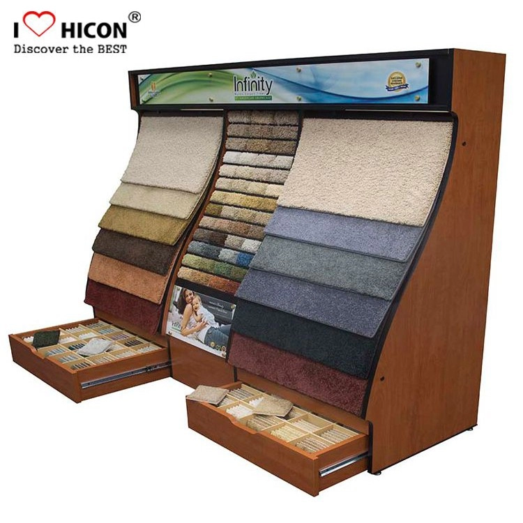 Grand présentoir d'échantillons de tapis de sol en bois à vendre avec tiroir