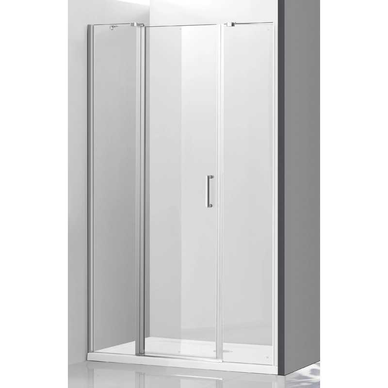 Portes de douche en verre sans cadre à 2 panneaux fixes à 1 pivot