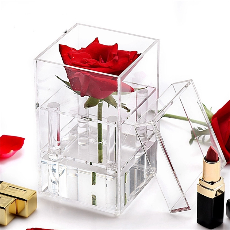Boîte à roses carrée en acrylique anti-poussière de qualité