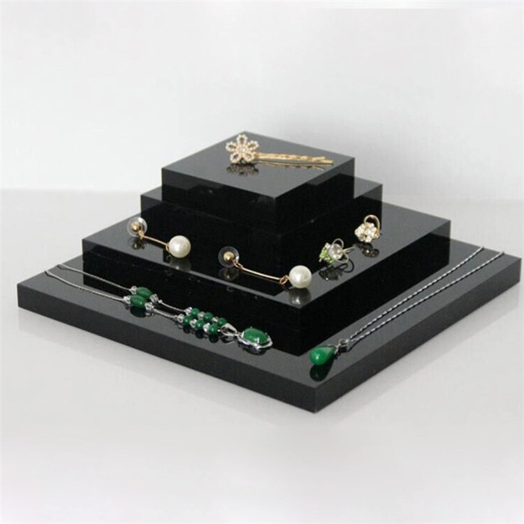 Présentoir de bloc solide d'affichage de support de bijoux de boîte acrylique noire
