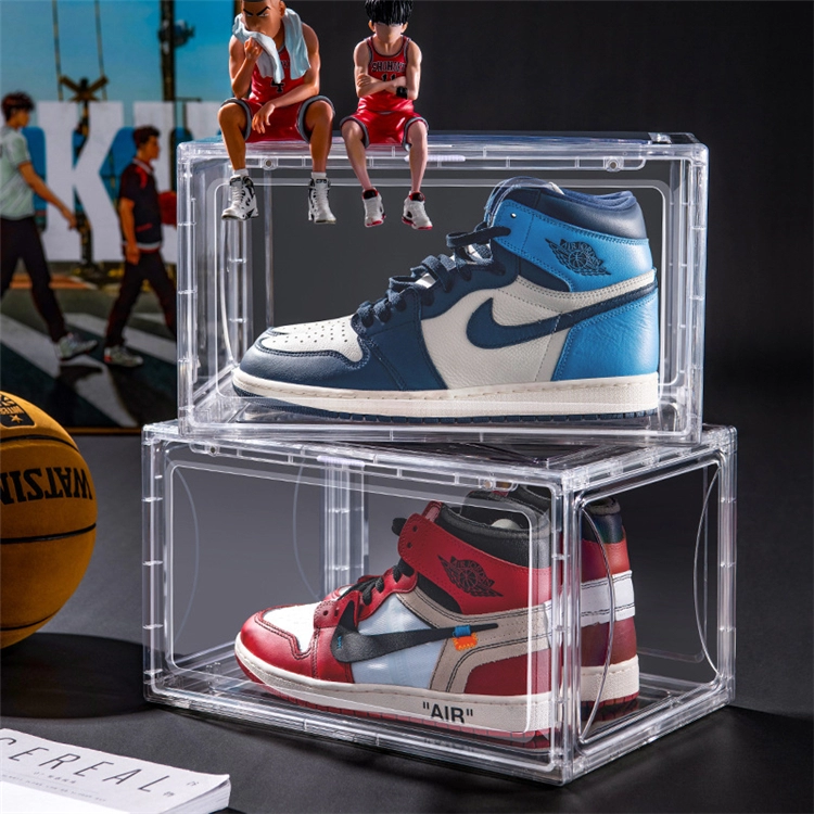 Boîte de rangement en acrylique en gros chaussures boîte à chaussures en acrylique rectangulaire dessiner pour envoyer des personnes