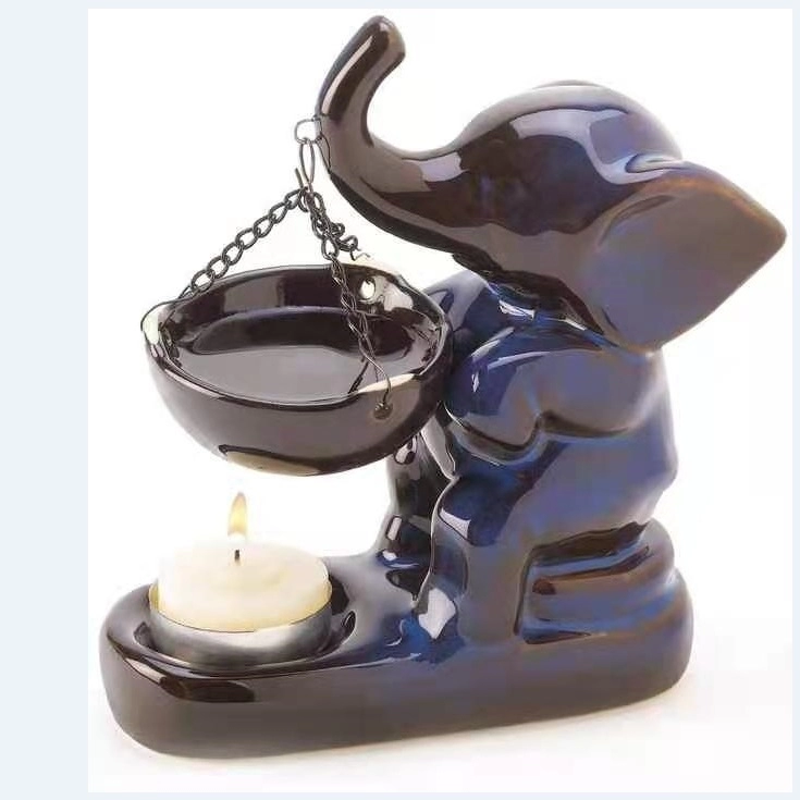 Décor de porte-bougie chauffe-huile à figure d'éléphant en céramique