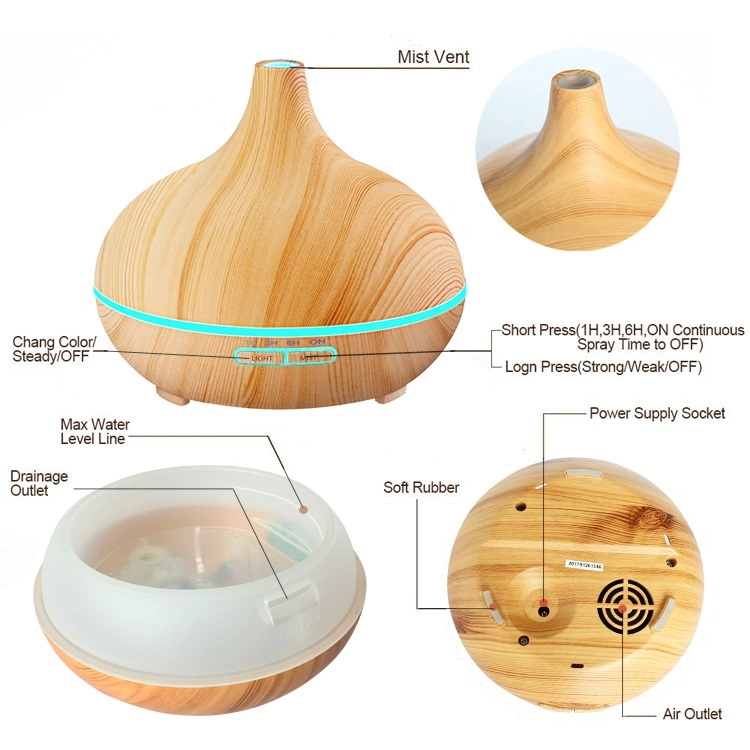 Humidificateurs d'air ultrasoniques de diffuseur d'huile essentielle d'arome de grain en bois