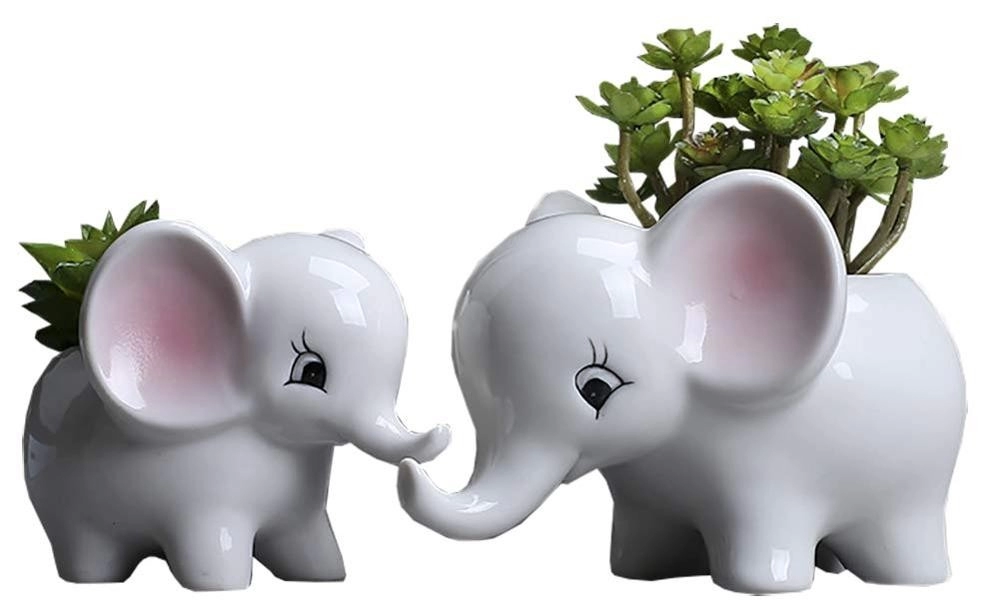 Céramique 2pcs Éléphant Moderne Blanc Planteur Succulent Pots Animal Décor