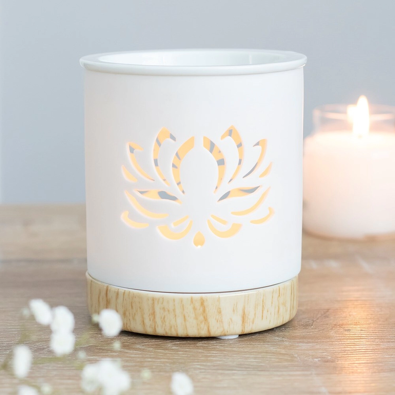 Brûleur de cire en céramique de fleur de lotus blanc fait à la main