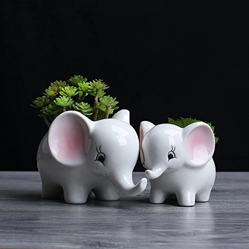 Céramique 2pcs Éléphant Moderne Blanc Planteur Succulent Pots Animal Décor