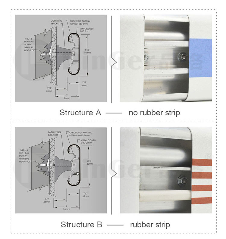 Anti scratch protective handrails with 4 lines color strip