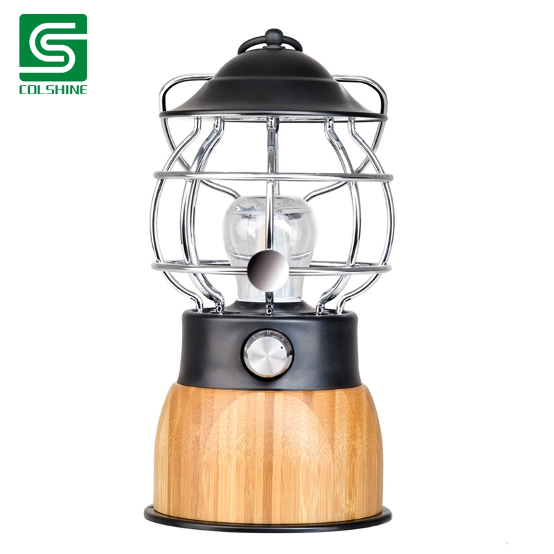 Lampe de table lanterne de camping en bambou avec banque d'alimentation USB