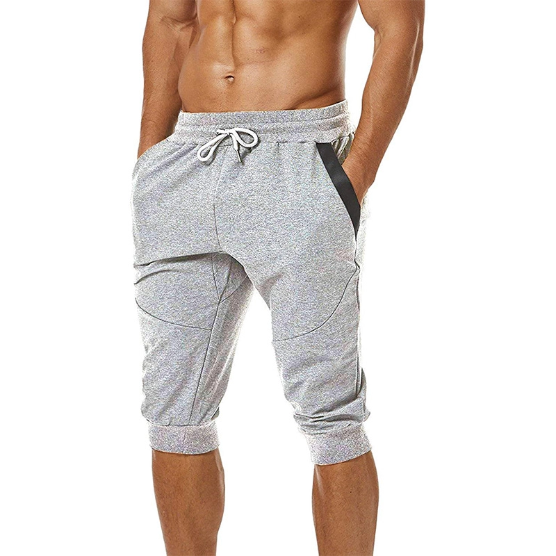 Pantalon de jogging 3/4 pour homme Coupe ajustée Short d'entraînement d'entraînement avec poche zippée