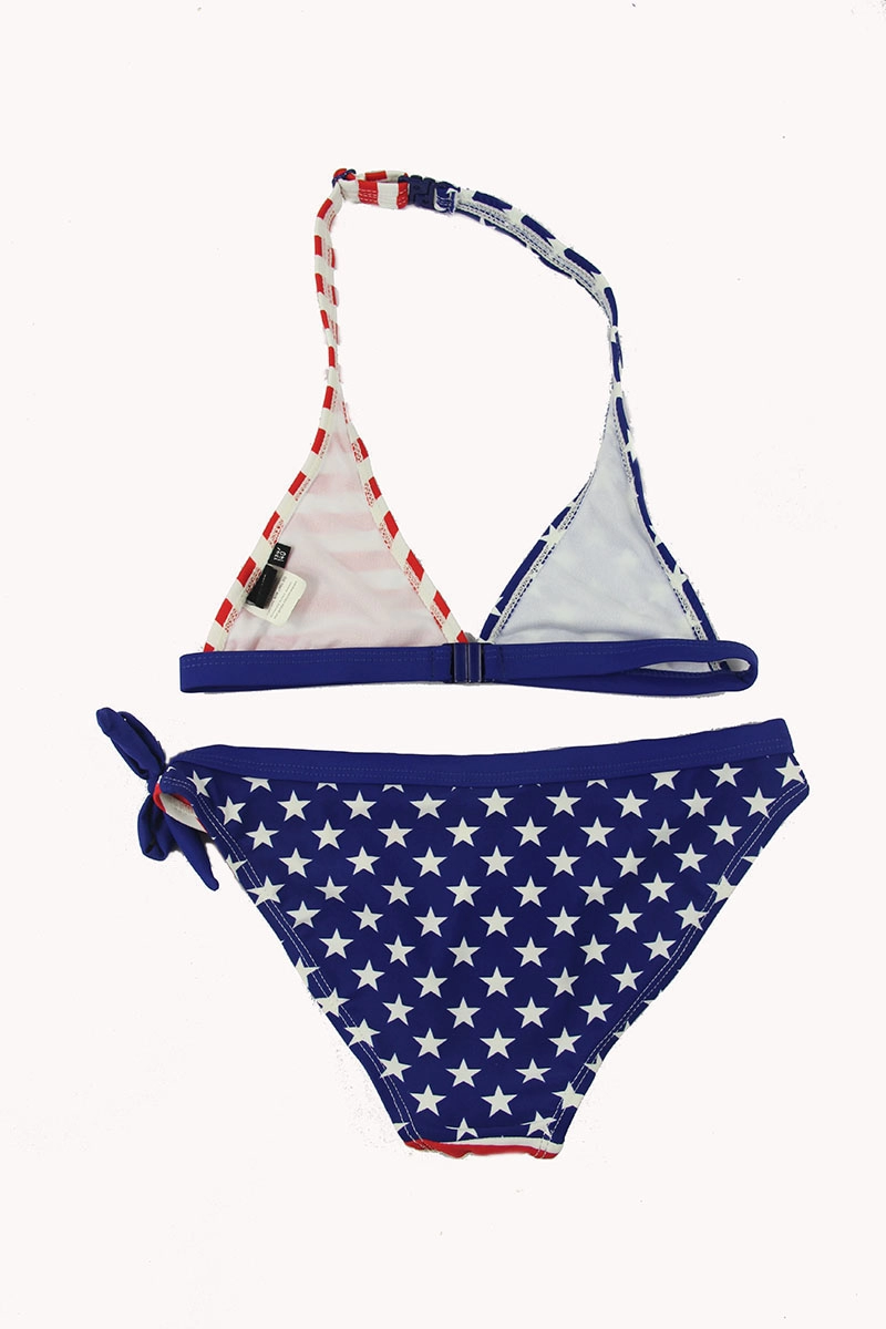 Ensemble de bikini triangle à licou avec drapeau américain pour enfant fille
