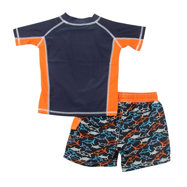 Lycra et short de bain bleu marine et orange Fish