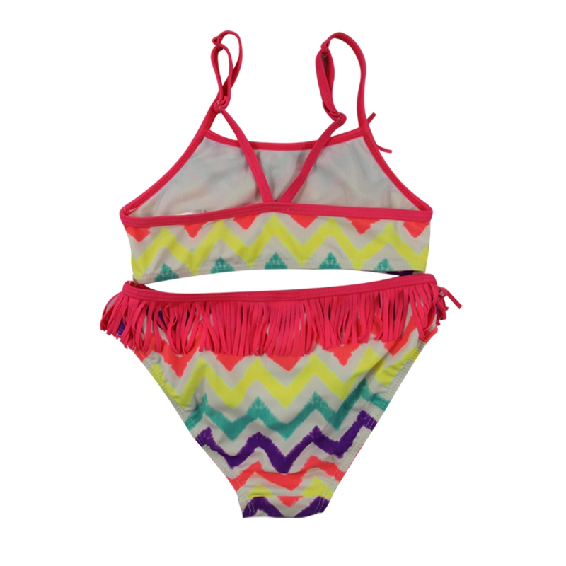 Ensemble de maillot de bain bikini pour filles à rayures arc-en-ciel ondulées à franges