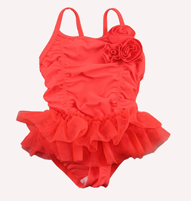 Maillot de bain une pièce à jupe rouge vif pour bébés filles