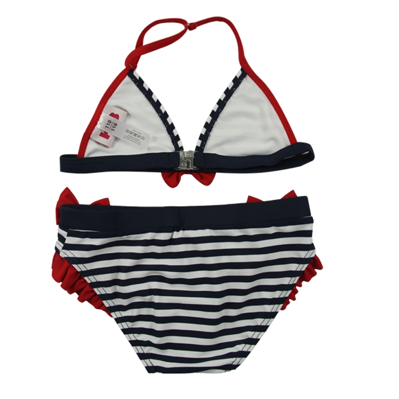 Ensemble de bikini à rayures bleu marine et nœuds rouges pour filles