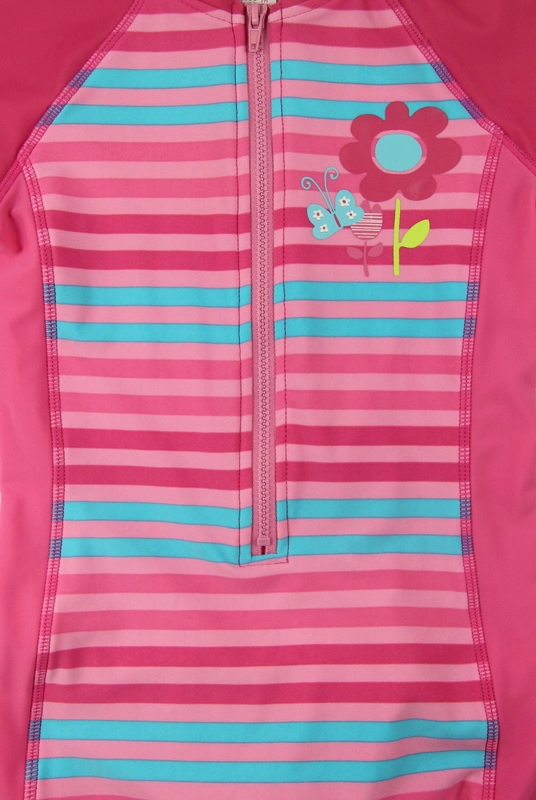 Fuchsia Stripes Maillots de bain une pièce Rashguard pour petites filles