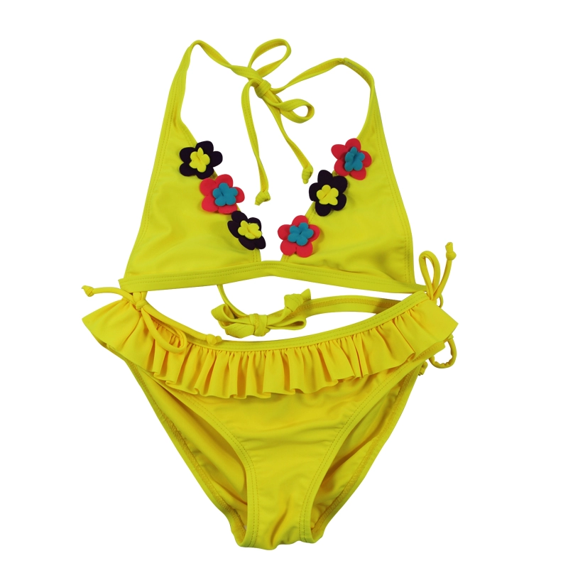 Ensembles de natation bikini licou jaune pour fille