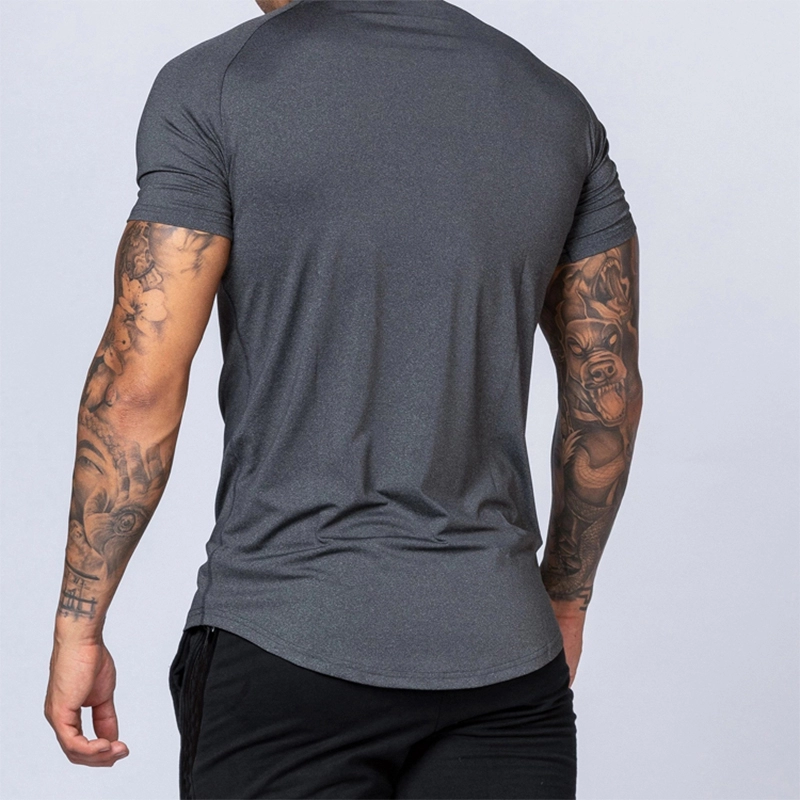T-shirt de sport en polyester respirant à col rond pour hommes