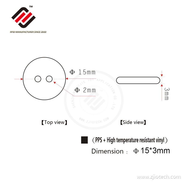 Étiquette RFID PPS ronde résistante à la chaleur HF ICode Slix 15 mm